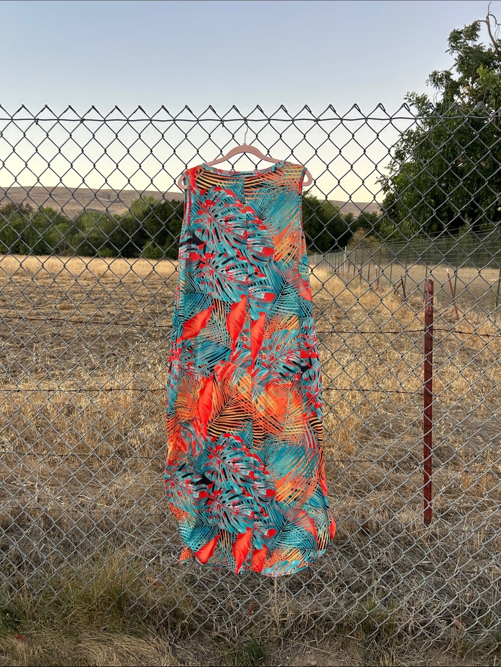 Tropical Print Sleeveless Maxi Dress - Teal & Coral - Picture 8 of 13